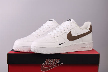 Nike Air Style Premium White Sneakers – Brown Swoosh Edition